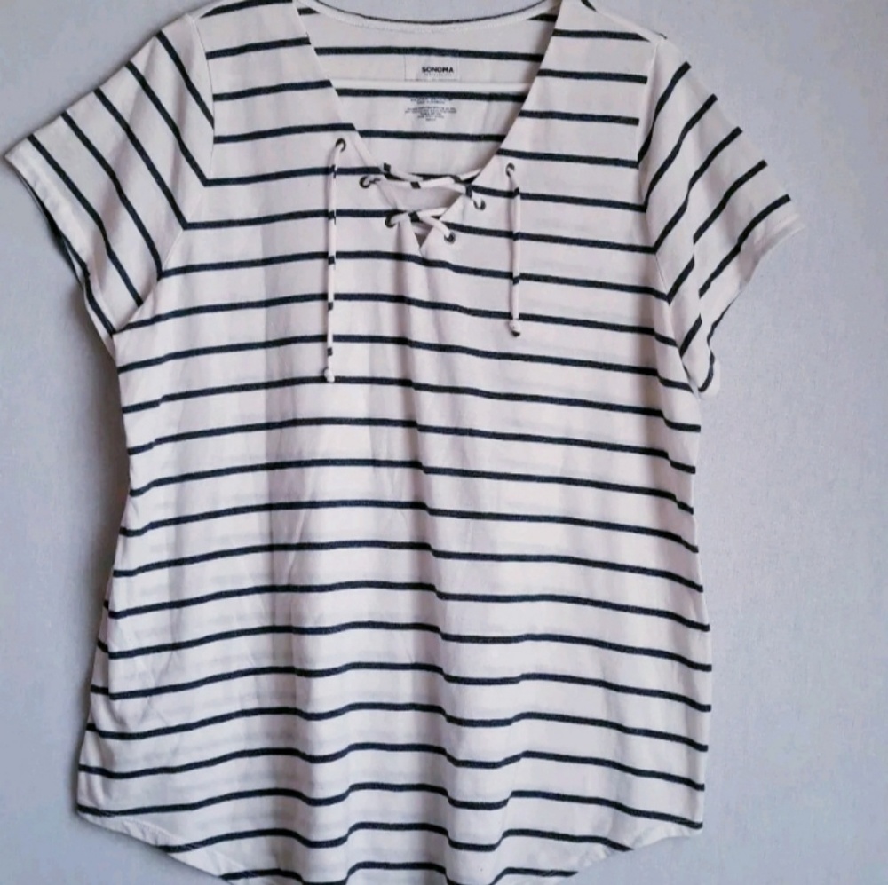 Sonoma Tie Front Striped Shirt 1X -A